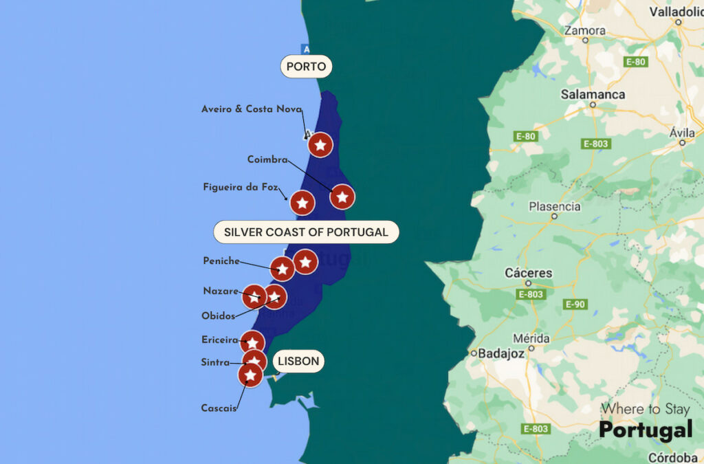 Where to stay on Portugal's Silver Coast map