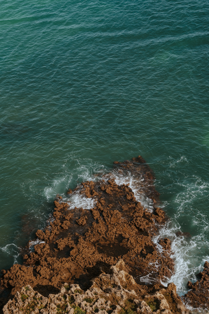 rugged coastline and waters from a birds eye view