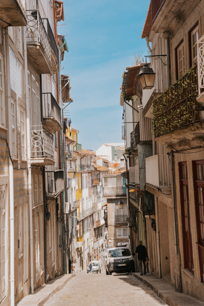 steep streets in Baixa one of the most central areas to stay in Porto Portugal